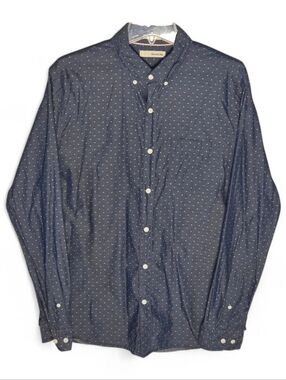 Hawker Rye Men's Slim-Fit Button-Down Shirt Grayish Blue White Polka Dot Size L